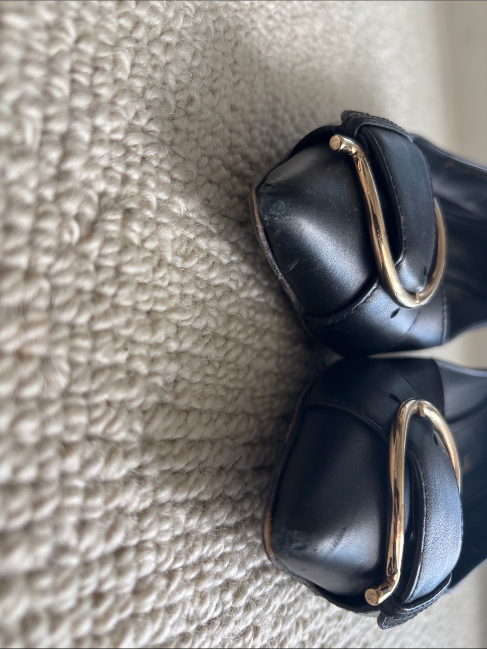 Salvatore Ferragamo Black Pointed Leather Flats with Gold Circular Buckle Accent - Picture 5 of 7